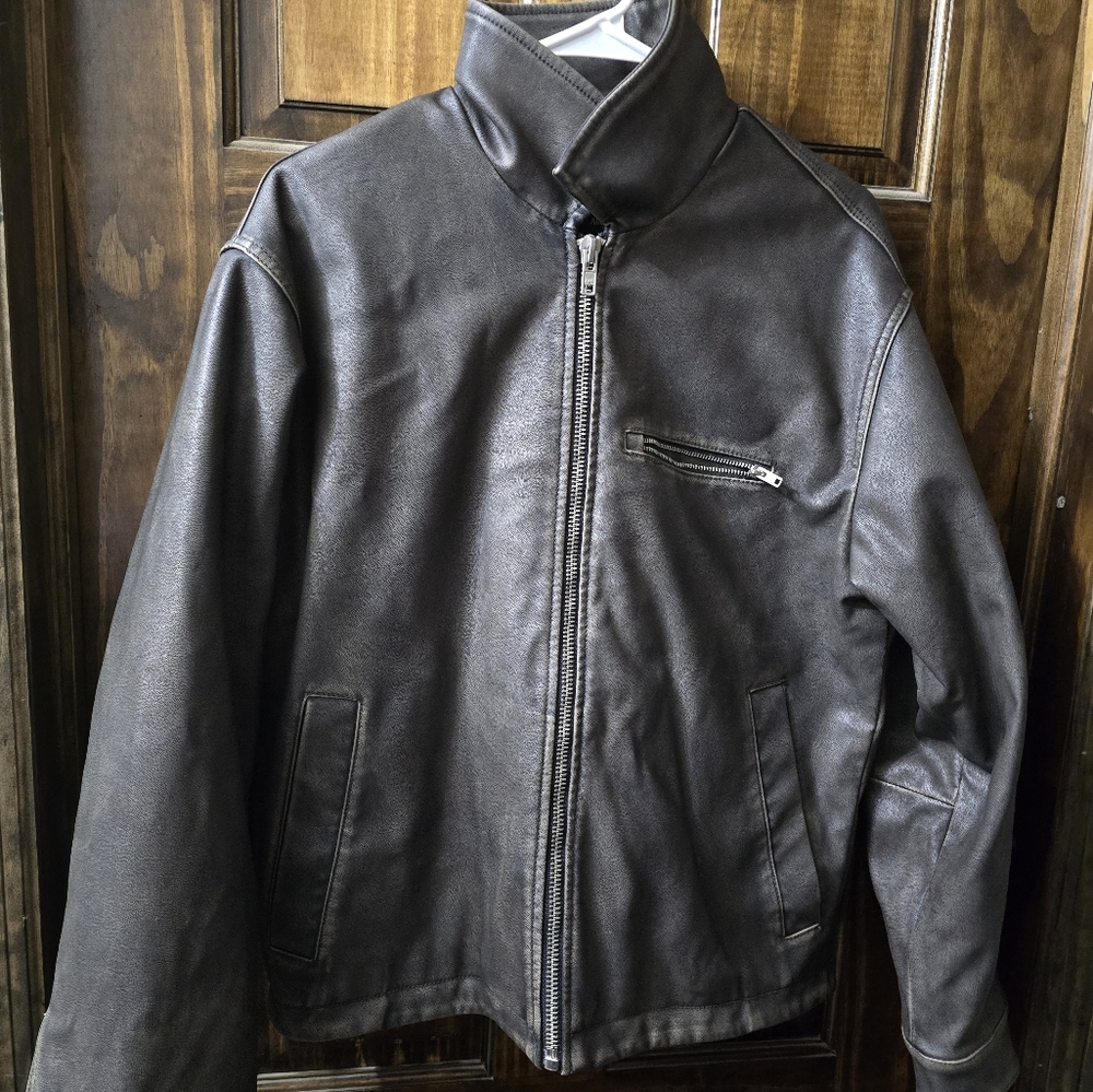Abercrombie & Fitch Men's Dark Brown Faux Leather Jacket